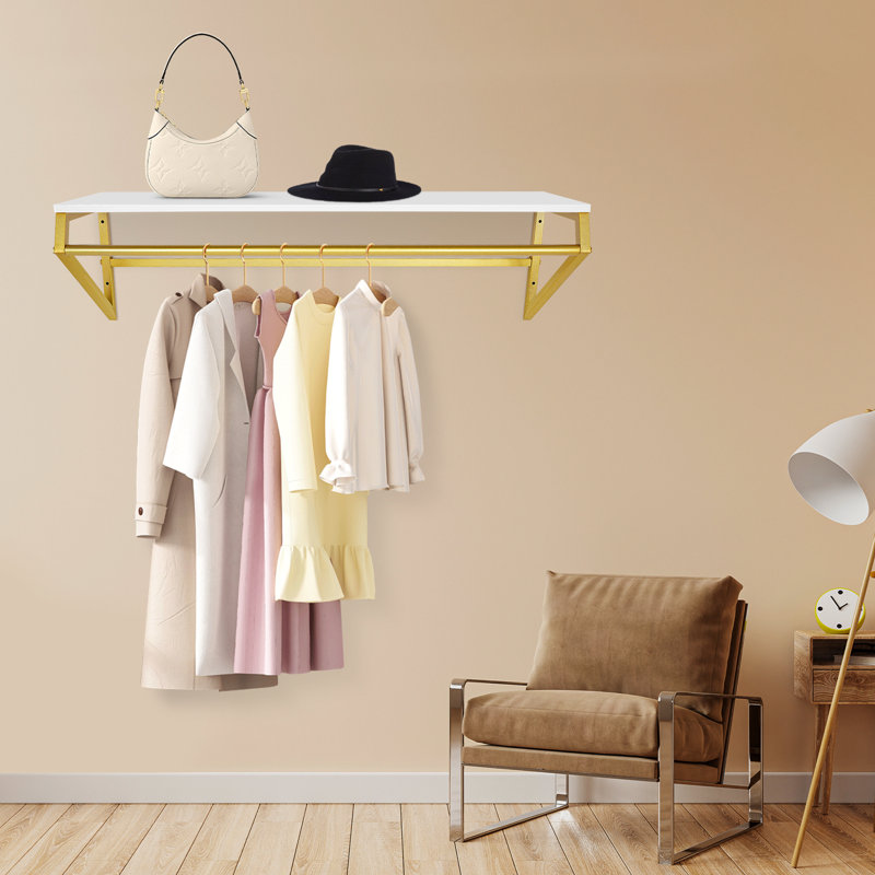 41.3in Clothes Rack With Top Shelf, Industrial Pipe Wall Mounted Garment  Rack, Space-Saving Display Hanging Clothes Rack, Heavy Duty Detachable ...